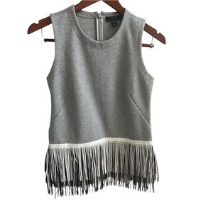 J Crew Popover Top  with Fringe Detail Gray Women’s Medium